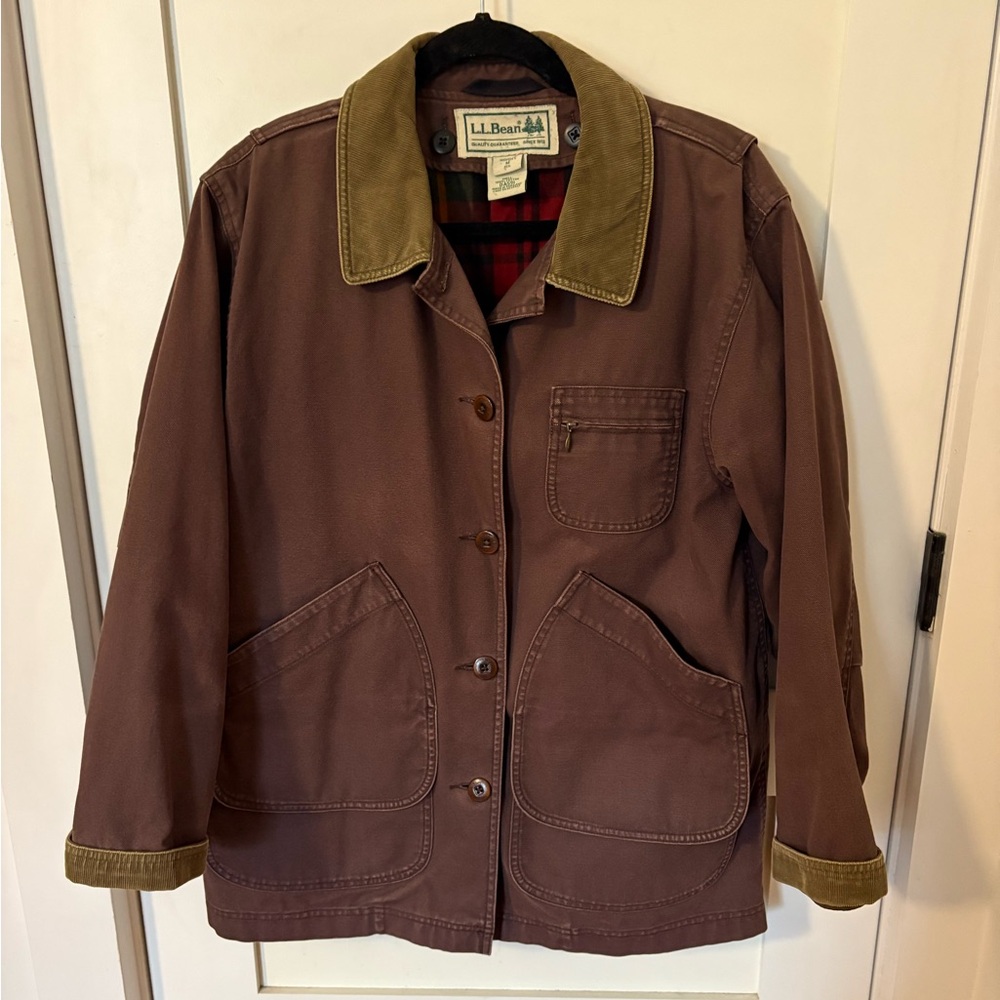 Vintage LL Bean Flannel Primaloft Lined Barn Jacket Eggplant Size Medium
